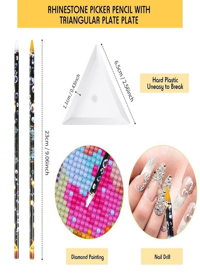 Maitys 20 Pcs Rhinestone Picker Pen Set, 16 Yellow and White Self Adhesive Nail Dotting Wax Pen with 4 Triangular Bead Separator, Crystal Pick up Tools for Nail Art Diamond Painting - Image 2